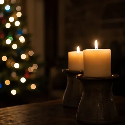 Warm Christmas Candles with Holiday Bokeh