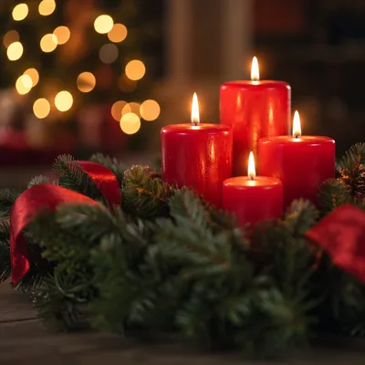 Warm Christmas Candles with Festive Bokeh