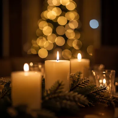 Warm Christmas Candles with Golden Bokeh