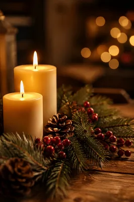 Warm Christmas Candles with Golden Bokeh