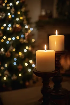 Warm Christmas Candles with Golden Bokeh
