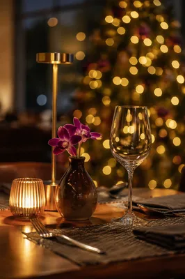 Warm Christmas Candle Table with Golden Bokeh