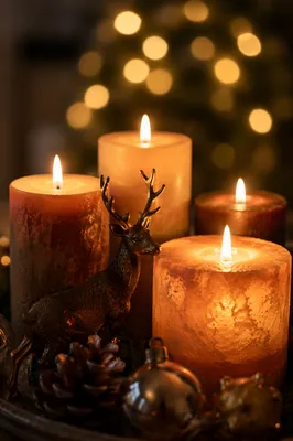 Warm Christmas Candles with Golden Bokeh
