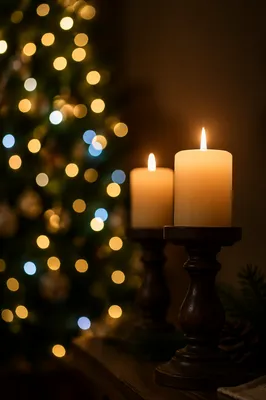 Warm Christmas Candles with Festive Bokeh