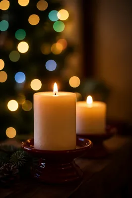 Warm Christmas Candles with Festive Bokeh