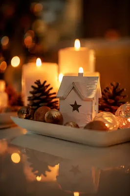 Cozy Christmas Candle Bokeh Tabletop