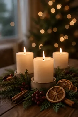 Warm Christmas Candles with Golden Bokeh
