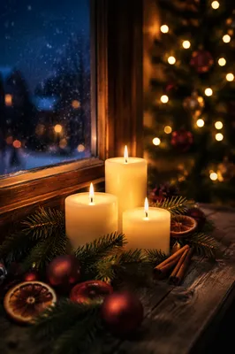 Warm Christmas Candles with Golden Bokeh