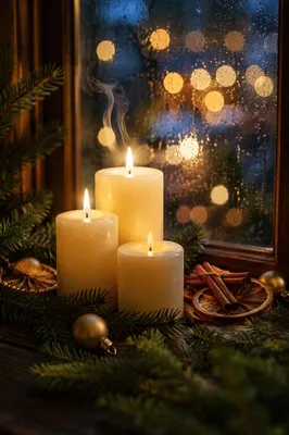 Warm Christmas Candles With Cozy Bokeh