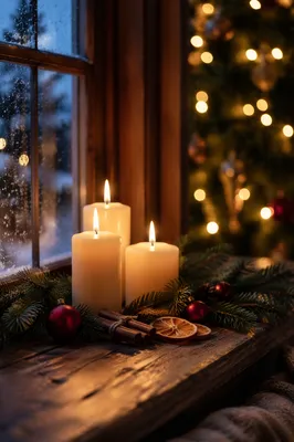 Warm Christmas Candles with Golden Bokeh