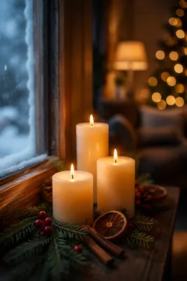 Warm Christmas Candles with Golden Bokeh