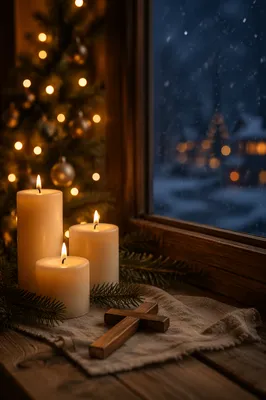 Warm Christmas Candles with Winter Bokeh