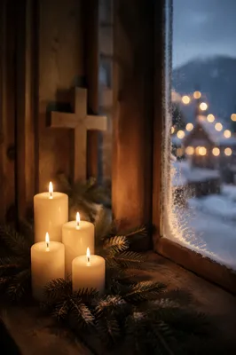Warm Christmas Candles in Countryside Chapel