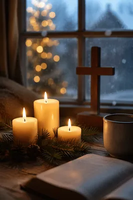 Warm Christmas Candles and Prayer Corner