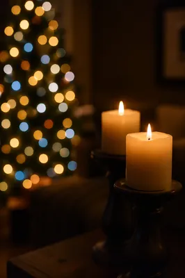 Warm Christmas Candles with Holiday Bokeh