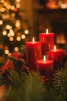 Warm Christmas Candles with Holiday Bokeh