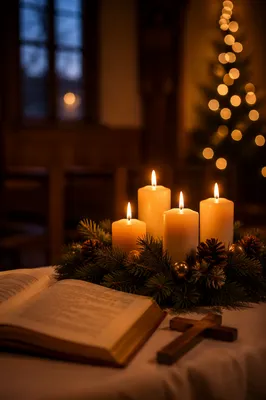 Warm Christmas Candles in Chapel Bokeh