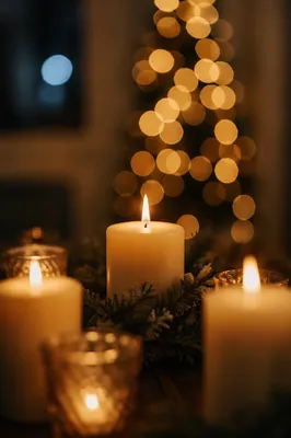 Warm Christmas Candles with Golden Bokeh