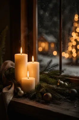 Warm Christmas Candles with Golden Bokeh