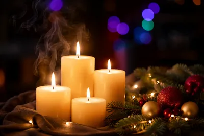 Warm Christmas Candles with Festive Bokeh