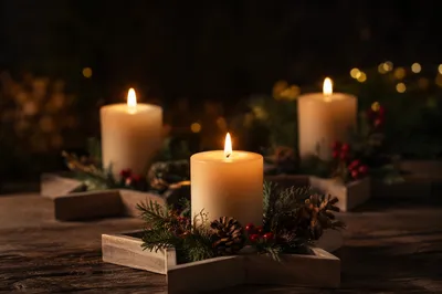 Warm Christmas Candles with Golden Bokeh