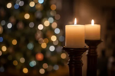 Christmas Candlelight with Warm Holiday Bokeh