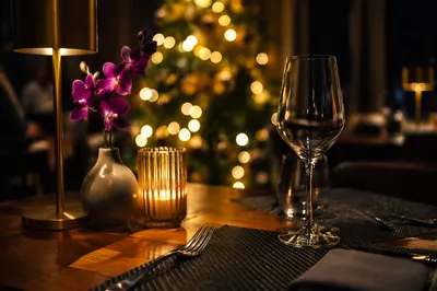 Warm Christmas Candle Table with Golden Bokeh