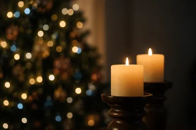 Warm Christmas Candles with Festive Bokeh