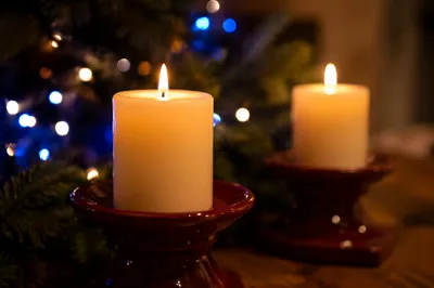 Warm Christmas Candles with Festive Bokeh