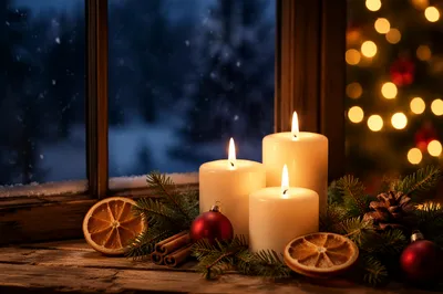 Warm Christmas Candles with Golden Bokeh