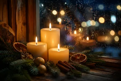 Warm Christmas Candles With Cozy Bokeh