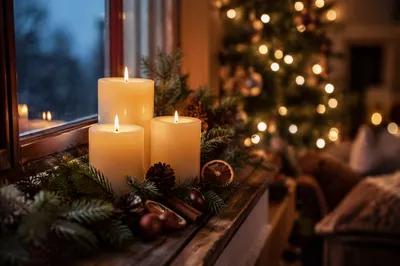 Warm Christmas Candles with Golden Bokeh