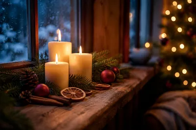 Warm Christmas Candles with Golden Bokeh