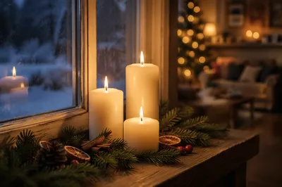 Warm Christmas Candles with Golden Bokeh