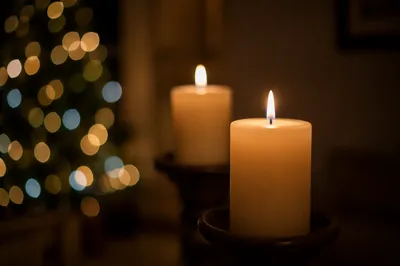 Warm Christmas Candles with Holiday Bokeh