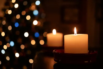 Warm Christmas Candles with Holiday Bokeh