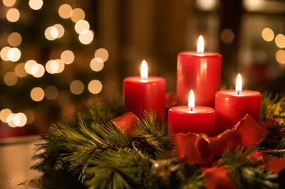 Warm Christmas Candles with Holiday Bokeh