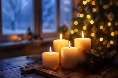 Christmas Candle Devotion With Wooden Cross