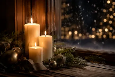 Warm Christmas Candles With Golden Bokeh