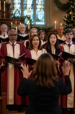 Christmas Choir Performing in Church Sanctuary