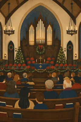 Christmas Church Sanctuary with Red Poinsettias