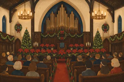 Christmas Church Sanctuary with Poinsettias