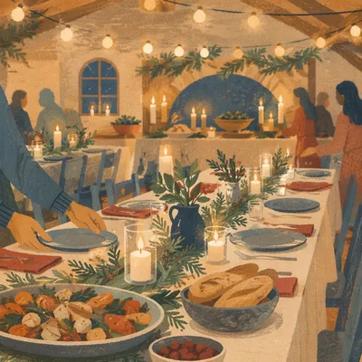Cozy Christmas Church Fellowship Dinner Tables