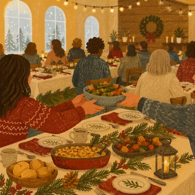 Warm Christmas Church Fellowship Dinner Tables