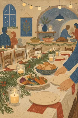 Cozy Christmas Church Fellowship Dinner Tables