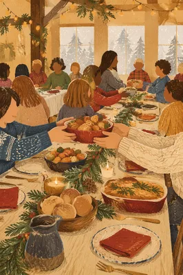 Warm Christmas Church Fellowship Dinner Tables