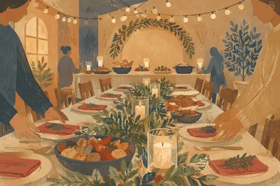 Cozy Christmas Church Fellowship Dinner Tables