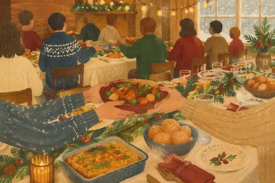 Warm Christmas Church Fellowship Dinner Tables