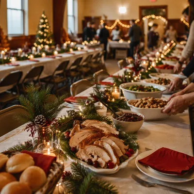 Cozy Christmas Church Fellowship Dinner Hall