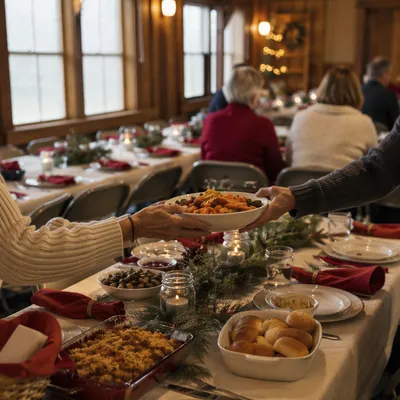 Warm Christmas Church Fellowship Dinner Tables